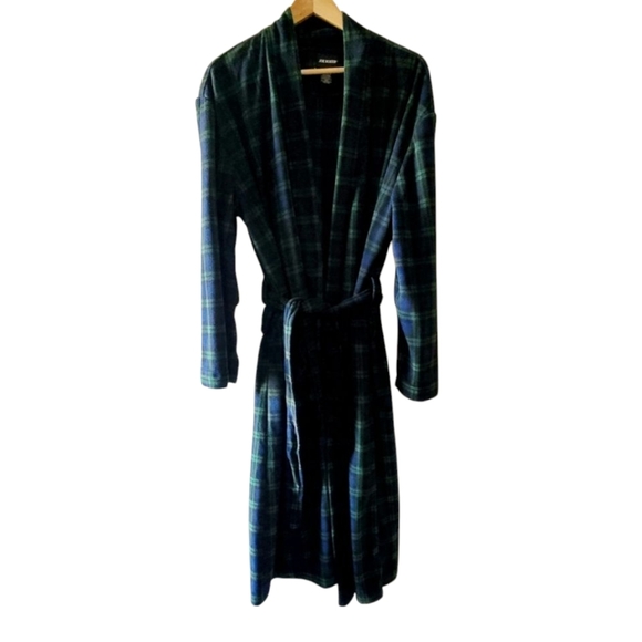Joe Boxer Vintage Green and Navy Plaid Men's Fleece Robe ONE SIZE NWOT - Picture 1 of 5